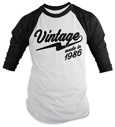 Shirts By Sarah Men's Vintage Made In 1986 30th Birthday Raglan Retro 3/4 Sleeve Shirts-Shirts By Sarah