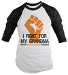 Shirts By Sarah Men's Multiple Sclerosis Awareness Shirt 3/4 Sleeve Fight For Grandma Fist Orange Ribbon