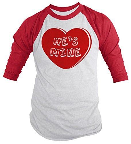 Shirts By Sarah Unisex Matching Valentine's Day Couples 3/4 Sleeve He's Mine Heart Shirts-Shirts By Sarah