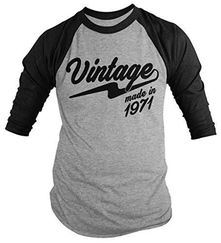 Shirts By Sarah Men's Vintage Made In 1971 Birthday Raglan Retro 3/4 Sleeve Shirts-Shirts By Sarah