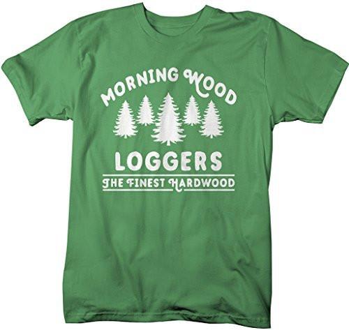 Shirts By Sarah Men's Funny Offensive Lumberjack T-Shirt Morning Wood Loggers Shirt-Shirts By Sarah