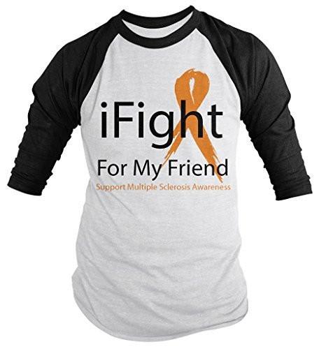 Shirts By Sarah Men's Multiple Sclerosis Awareness Shirt 3/4 Sleeve iFight For Friend Ribbon Orange Ribbon-Shirts By Sarah