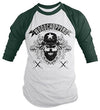 Shirts By Sarah Men's Grunge Urban Lumberjack 3/4 Sleeve Raglan Shirt Woodchoppers Skull