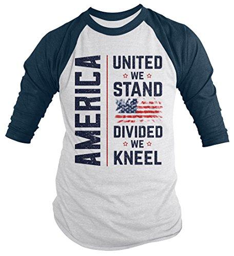 Men's America Kneel T-Shirt United We Stand Divided Shirt Flag Tee Shirt 3/4 Sleeve Raglan-Shirts By Sarah