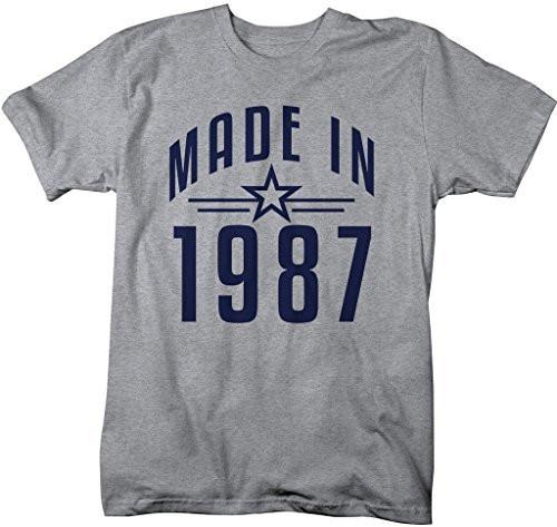 Shirts By Sarah Men's Made In 1987 Birthday T-Shirt Retro Star Custom Shirts-Shirts By Sarah