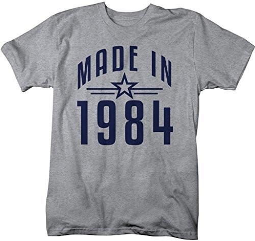 Shirts By Sarah Men's Made In 1984 Birthday T-Shirt Retro Star Custom Shirts-Shirts By Sarah