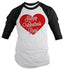 Shirts By Sarah Unisex Happy Valentine's Day Heart 3/4 Sleeve Raglan Shirt-Shirts By Sarah