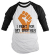 Shirts By Sarah Men's Multiple Sclerosis Awareness Shirt 3/4 Sleeve Fight For Brother Fist Orange Ribbon