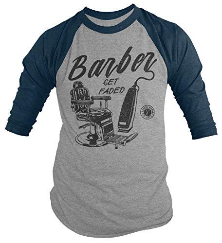 Men's Barber T-Shirt Get Faded Vintage Tee Chair Clippers Barbers 3/4 Sleeve Raglan-Shirts By Sarah