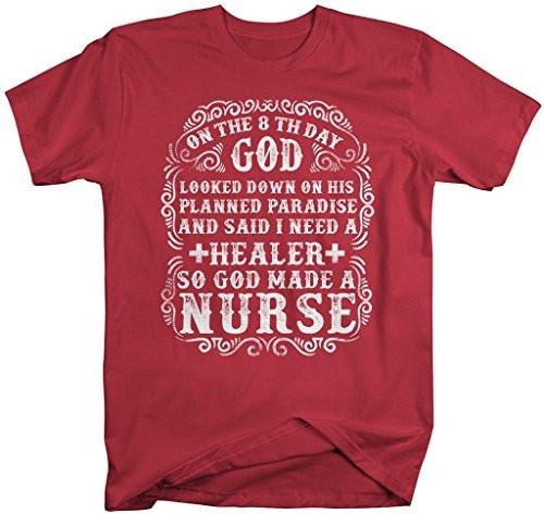 Shirts By Sarah Men's Funny Nurses T-Shirt On 8th Day God Created Nurse Healer-Shirts By Sarah