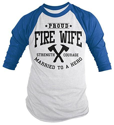 Shirts By Sarah Women's Fire Wife Shirt Unisex Firefighter Wives 3/4 Sleeve Raglan Shirts-Shirts By Sarah