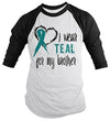 Shirts By Sarah Men's Wear Teal For Brother 3/4 Sleeve Cancer Anxiety Awareness Ribbon Shirt