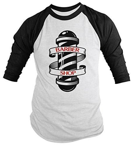 Shirts By Sarah Men's Barber Shirts Shop Pole 3/4 Sleeve Raglan Shirt For Barbers-Shirts By Sarah