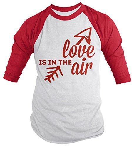 Shirts By Sarah Unisex Valentine's T-Shirt Love In The Air Arrow 3/4 Sleeve Raglan Shirts-Shirts By Sarah