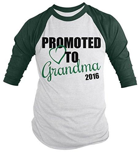 Shirts By Sarah Women's Promoted To Grandma 2016 Shirt Grandparents Baby Reveal 3/4 Sleeve Raglan Shirts-Shirts By Sarah
