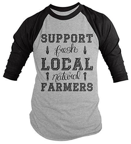 Shirts By Sarah Men's Support Local Farmers 3/4 Sleeve Raglan Shirt Fresh Natural Farming-Shirts By Sarah
