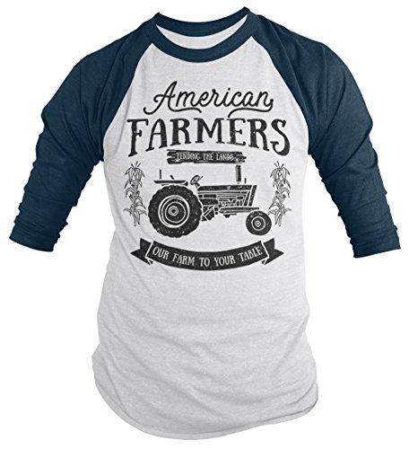 Men's Vintage Farmer T-Shirt American Farmers Tractor Tee Farm to Table 3/4 Sleeve Raglan-Shirts By Sarah
