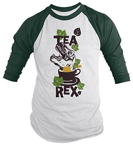 Shirts By Sarah Men's Funny Tea Rex Hipster Shirt Funny 3/4 Sleeve Raglan Shirts-Shirts By Sarah