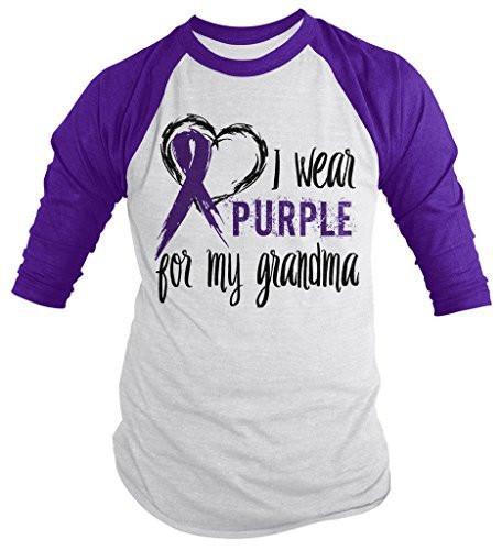 Shirts By Sarah Men's Purple Ribbon Shirt Wear For Grandma 3/4 Sleeve Raglan Awareness Shirts-Shirts By Sarah