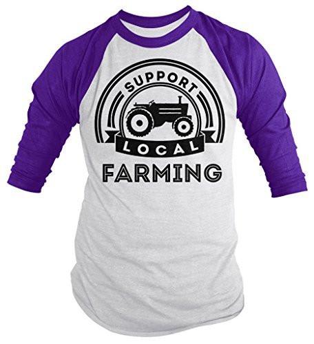 Shirts By Sarah Men's Support Local Farming 3/4 Sleeve T-Shirt Tractor Farm Shirts-Shirts By Sarah