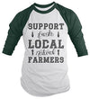 Shirts By Sarah Men's Support Local Farmers 3/4 Sleeve Raglan Shirt Fresh Natural Farming
