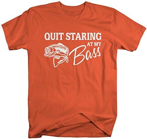 Shirts By Sarah Men's Funny Fishing T-Shirt Quit Starring At My Bass-Shirts By Sarah