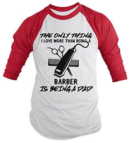Shirts By Sarah Men's Barber Raglan Shirt Love Being A Dad Clippers Scissors 3/4 Sleeve T-Shirt-Shirts By Sarah