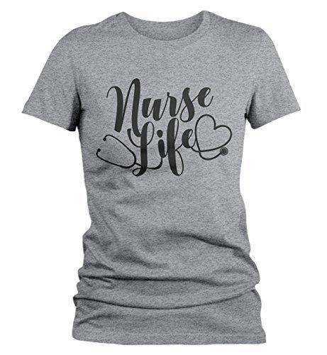 Shirts By Sarah Women's Funny Nurse Life T-Shirt Stethoscope Tee Shirt-Shirts By Sarah