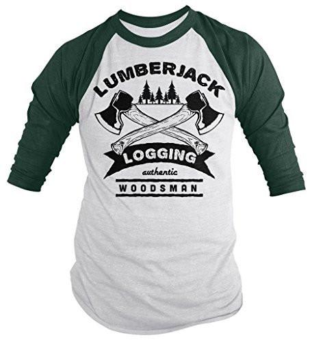 Shirts By Sarah Men's Lumberjack Logging T-Shirt Authentic Woodsman Shirts Logger 3/4 Sleeve Tee-Shirts By Sarah