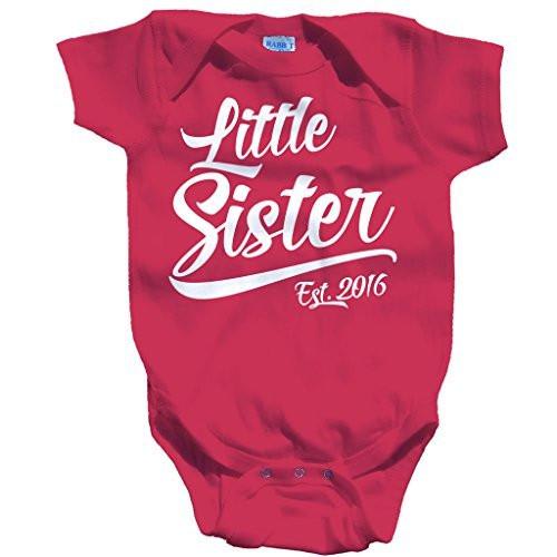 Shirts By Sarah Baby Girl's Little Sister Est. 2016 One Piece Bodysuit-Shirts By Sarah