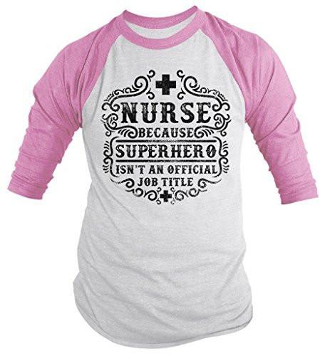 Shirts By Sarah Nurse Superhero Isn't A Job Title Nursing 3/4 Sleeve Raglan Shirt-Shirts By Sarah