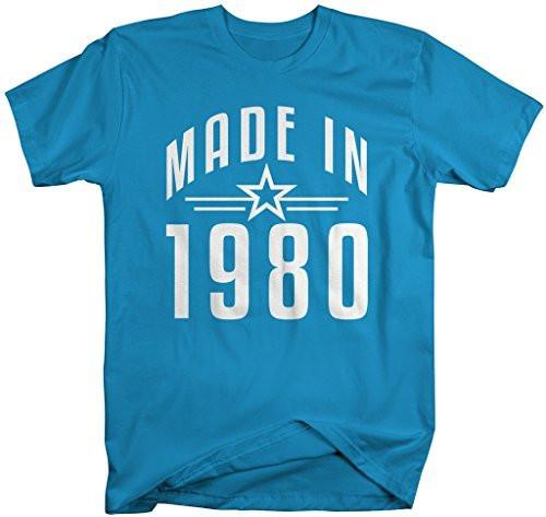 Shirts By Sarah Men's Made In 1980 Birthday T-Shirt Retro Star Custom Shirts-Shirts By Sarah