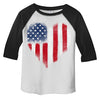 Boy's American Heart Flag T-Shirt 4th July Distressed Tee 3/4 Sleeve Raglan