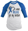 Shirts By Sarah Men's Blue Ribbon Shirt Wear For Brother 3/4 Sleeve Raglan Awareness Shirts