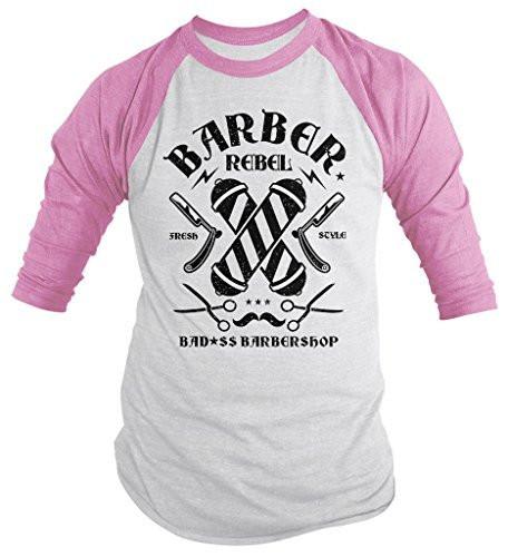 Shirts By Sarah Men's Barber Shirt Bad*ss Barber Shop Â¾ Sleeve Raglan-Shirts By Sarah