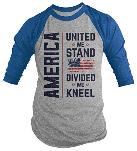 Men's America Kneel T-Shirt United We Stand Divided Shirt Flag Tee Shirt 3/4 Sleeve Raglan-Shirts By Sarah