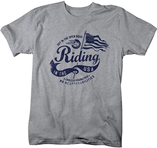 Shirts By Sarah Men's Motorcycle T-Shirt Open Road USA Flag Patriotic Shirt-Shirts By Sarah