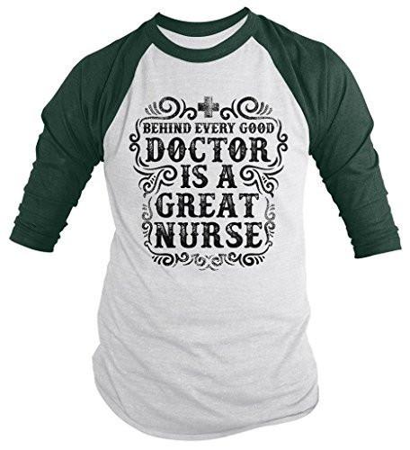 Shirts By Sarah Men's Nurses Behind Every Good Doctor 3/4 Sleeve Raglan Shirt-Shirts By Sarah