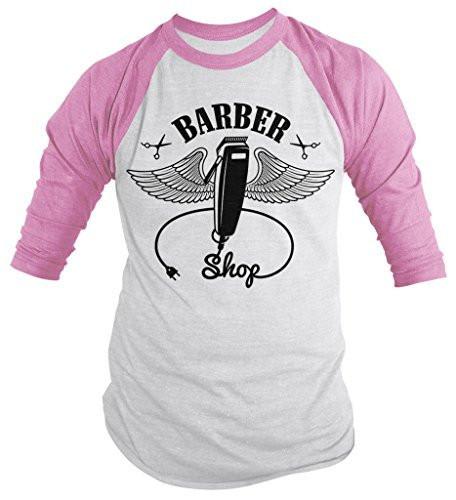 Shirts By Sarah Men's Barber Clippers Wings Clippers 3/4 Sleeve Raglan Shirt For Barbers-Shirts By Sarah