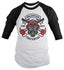Shirts By Sarah Men's Volunteer Firefighters Shirt 3/4 Sleeve Raglan Mask Axe Shirts-Shirts By Sarah