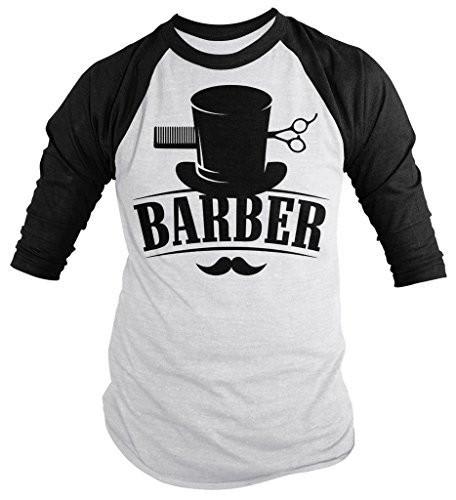 Shirts By Sarah Men's Barber Shirt Top Hat Vintage Hipster Mustache 3/4 Sleeve Shirts-Shirts By Sarah