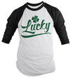 Shirts By Sarah Men's Saint Patrick's Day Lucky Irish Clover Shirt 3/4 Sleeve Raglan Shirts