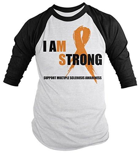 Shirts By Sarah Men's I Am Strong Multiple Sclerosis 3/4 Sleeve Shirts Awareness-Shirts By Sarah