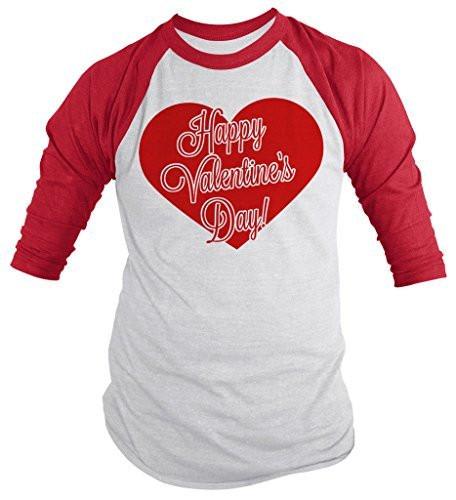Shirts By Sarah Unisex Happy Valentine's Day Heart 3/4 Sleeve Raglan Shirt-Shirts By Sarah
