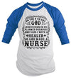 Shirts By Sarah Funny Nurses On 8th Day God Created Nurse Healer 3/4 Sleeve Raglan