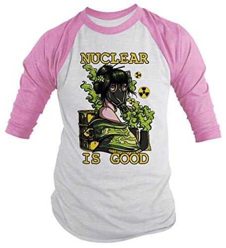 Shirts By Sarah Men's Ironic Nuclear Is Good 3/4 Sleeve Environmental Hipster Shirt-Shirts By Sarah