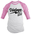 Shirts By Sarah Men's Vintage Made In 1972 Birthday Raglan Retro 3/4 Sleeve Shirts