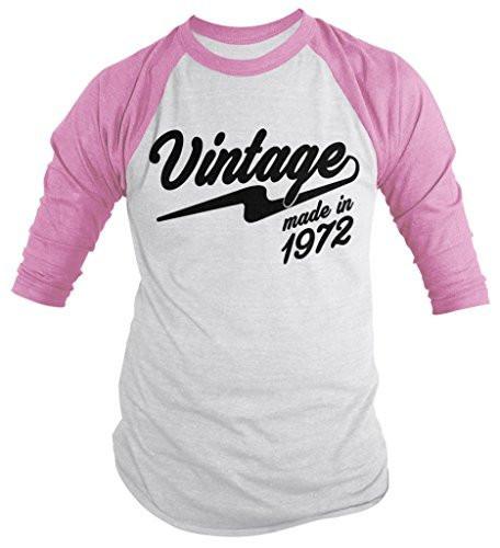 Shirts By Sarah Men's Vintage Made In 1972 Birthday Raglan Retro 3/4 Sleeve Shirts-Shirts By Sarah