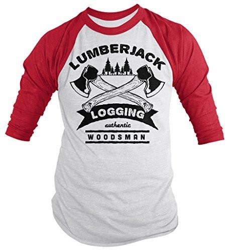 Shirts By Sarah Men's Lumberjack Logging T-Shirt Authentic Woodsman Shirts Logger 3/4 Sleeve Tee-Shirts By Sarah