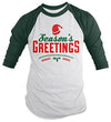 Shirts By Sarah Men's Christmas Shirt Seasons Greetings Merry Xmas 3/4 Sleeve Raglan Shirts